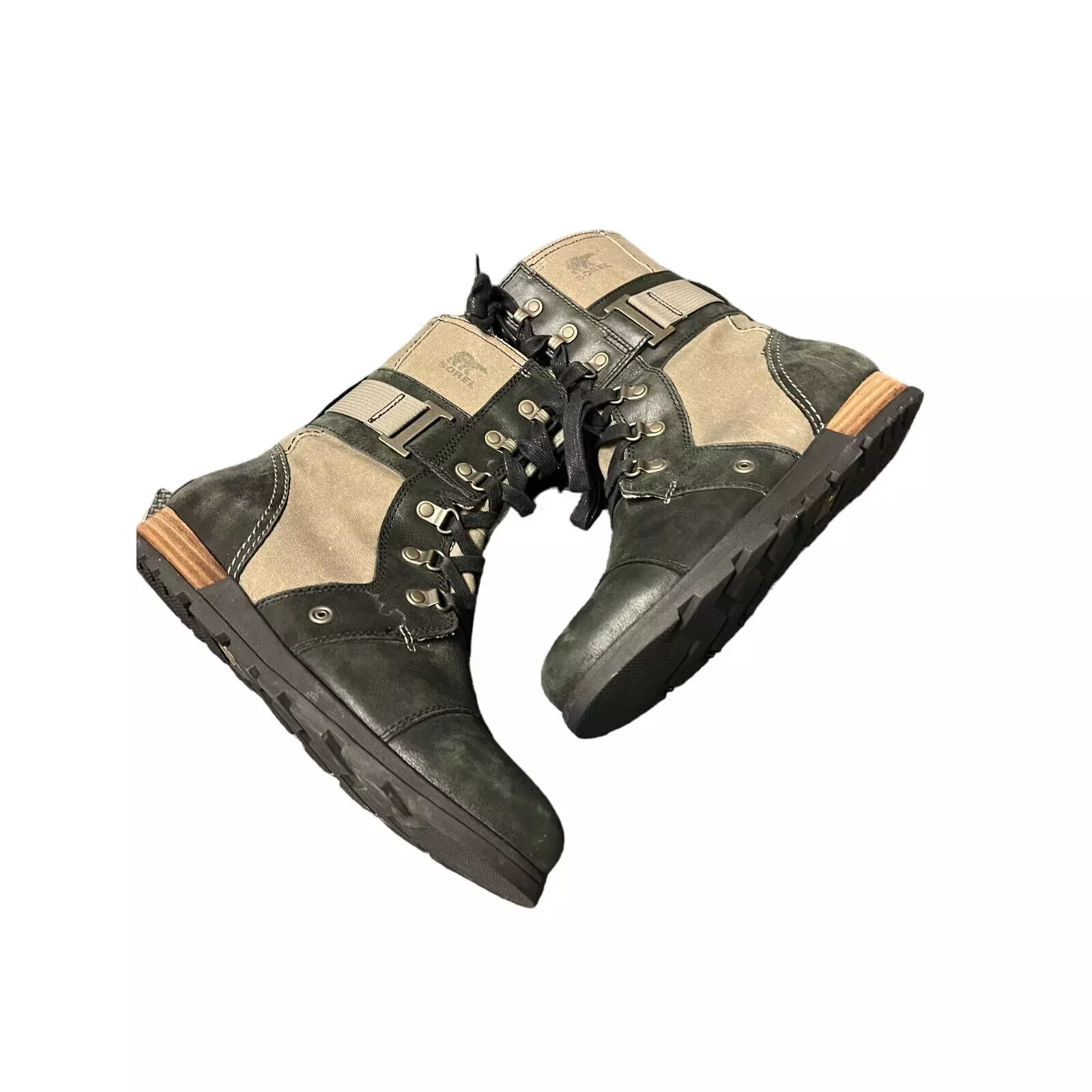 sorel major carly lace up leather canvas boots
