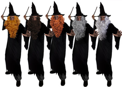 ZAUBERER KOSTÜM MIT PERÜCKE UND BART SET KOSTÜM ZAUBERFILM PROF FANCY DRESS