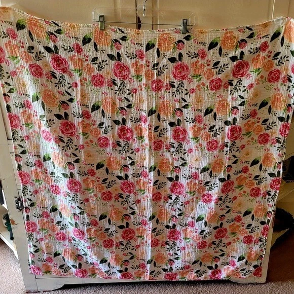 Mudpie муслин хлопок розовый цветочный пеленки бланлет большой 47 X 47 потертый страны - Изображение 4 из 4