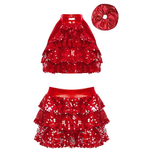Girls Dancewear Sequin Outfits Performance Set Jazz Culottes Carnival Shorts - Picture 34 of 65