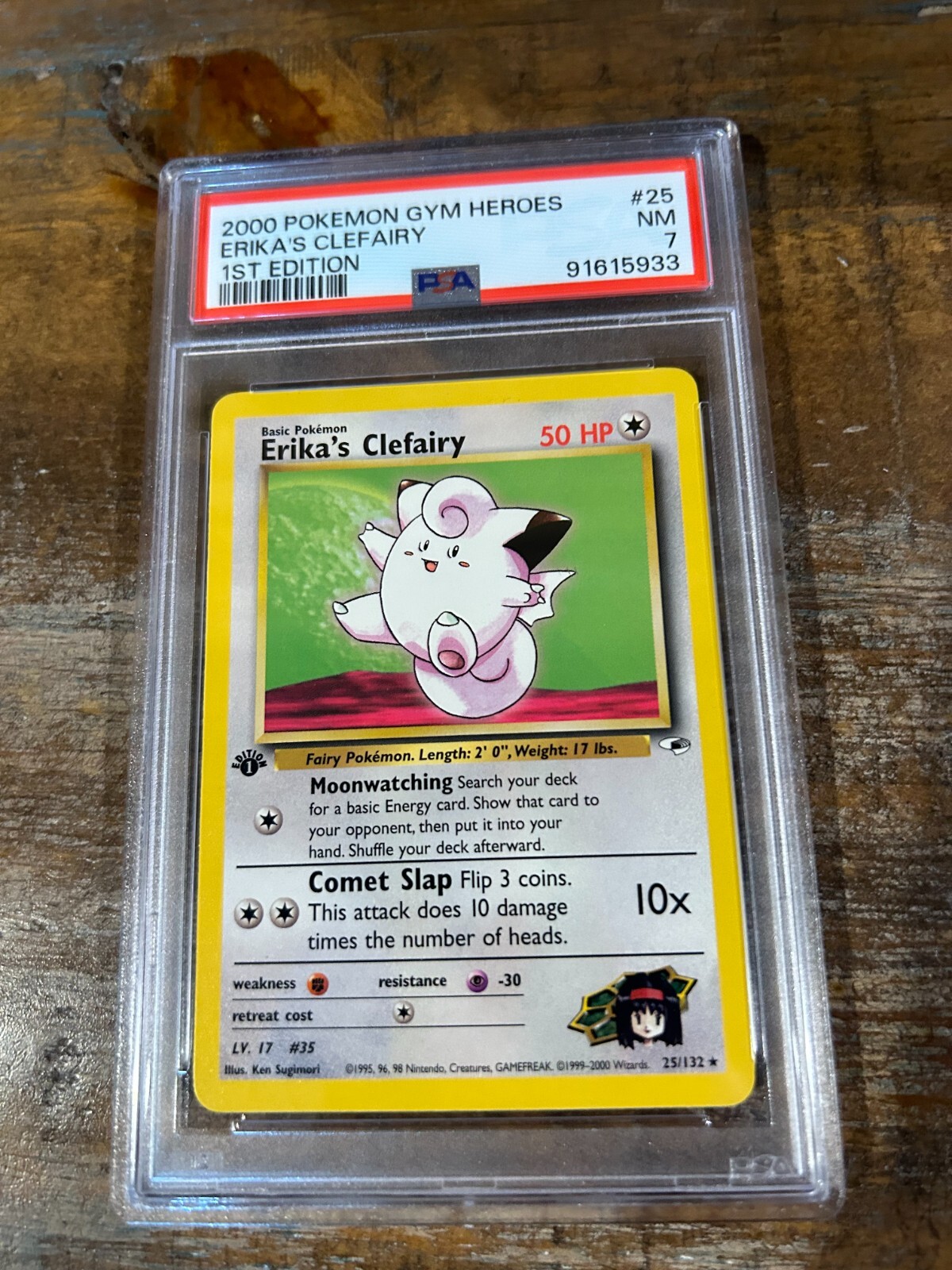 Pokemon 2000 Gym Heroes ERIKA'S CLEFAIRY 1st Edition #25 PSA 7 RARE