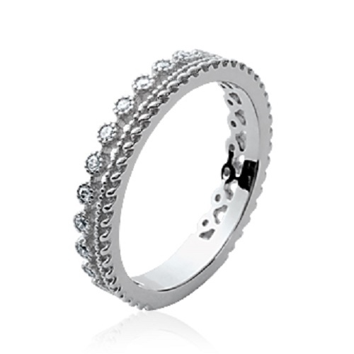 Bague alliance cristaux zirconium argent 925 rhodié taille 56 pour femme