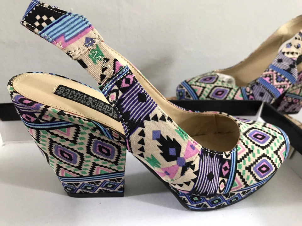Anthropologie Deena & Ozzy Aztec Sling Back Platform Heels SIZE 7 - Image 2 of 4