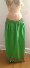 Vintage 1960's Wooly Bright Green Maxi Skirt w Pink Embroidered Roses