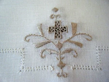 Antique Lefcara Cyprus 6 linen placemat h embroidered cross design elegant beige