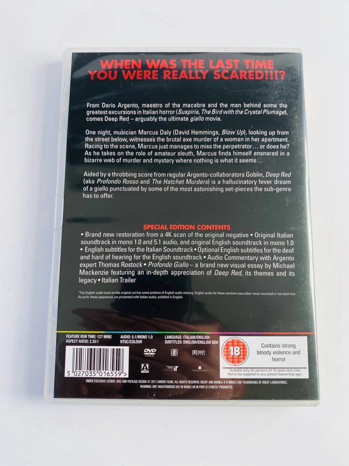 Deep Red (DVD) Dario Argento / Nicoletta Emmi Piero Mazzinghi Gabriele Lavia - Image 2 of 3