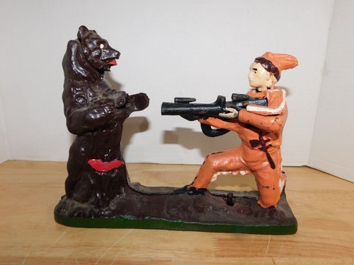 Cast Iron Mechanical Coin Bank INDIAN SHOOTING BEAR, 5/85 - Picture 2 of 8
