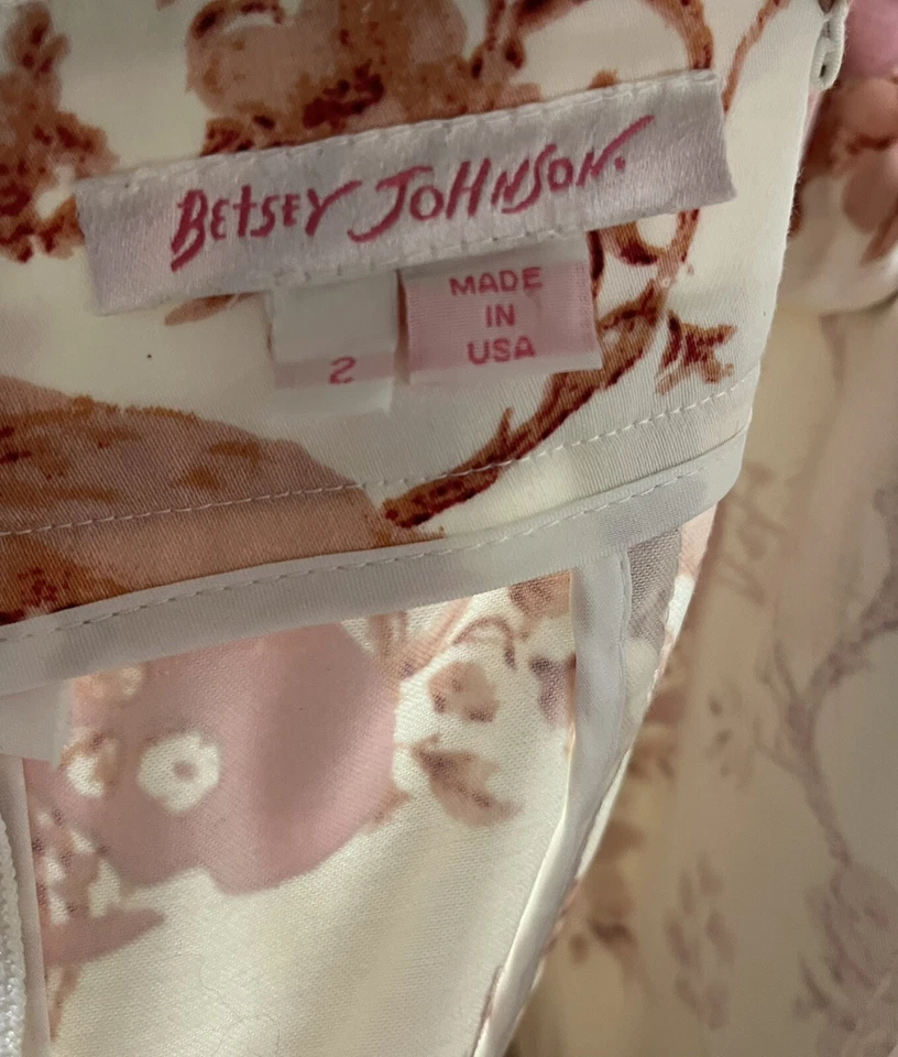 Betsey Johnson винтажный розовый белый тюль черепа цветы мини-платье редкая размер 2 - Изображение 4 из 4