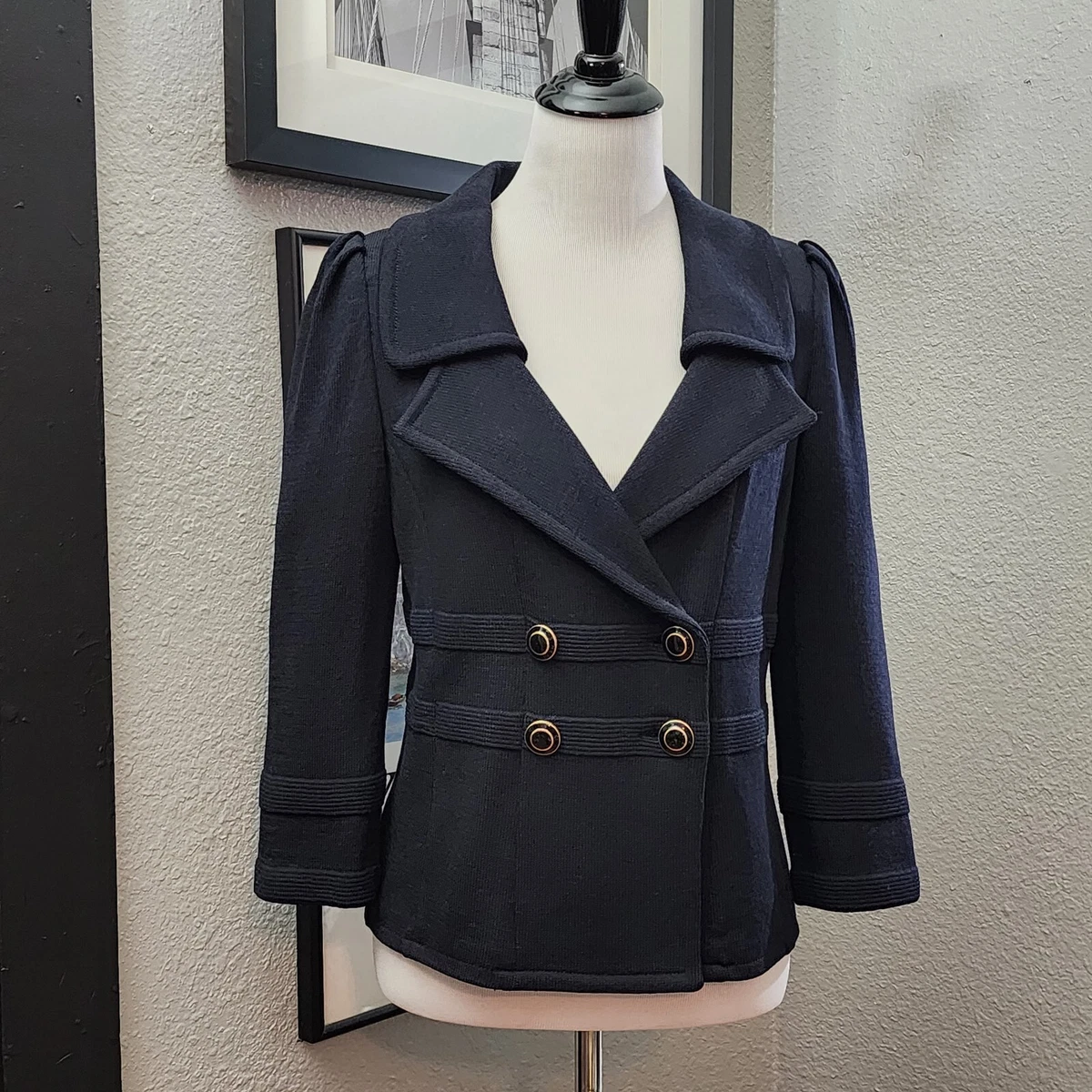 Navy knit blazer womens sale