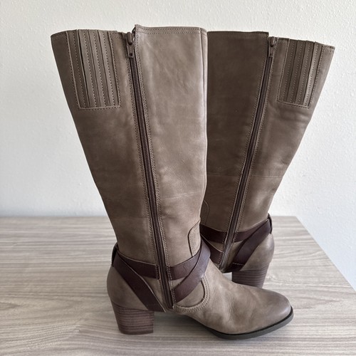 Cobb Hill CBG02ST Brown Wedge High Boots Women’s Size 6.5 Full Zip Leather Strap - Picture 8 of 12
