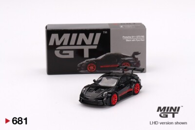 1:64 MINI GT Porsche 911 (992) GT3 RS Black with Pyro Red  #681 LHD BY RACEFACE