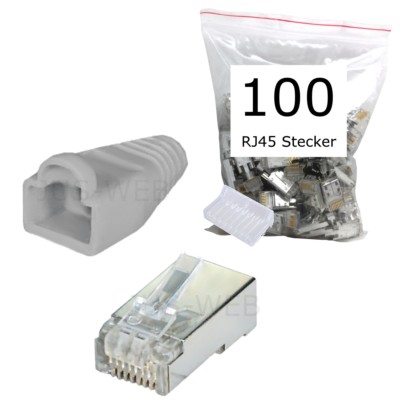 100x CAT5e RJ45 Stecker geschirmt Modular Crimp 8P8C LAN Netzwerk 100 Stück grau