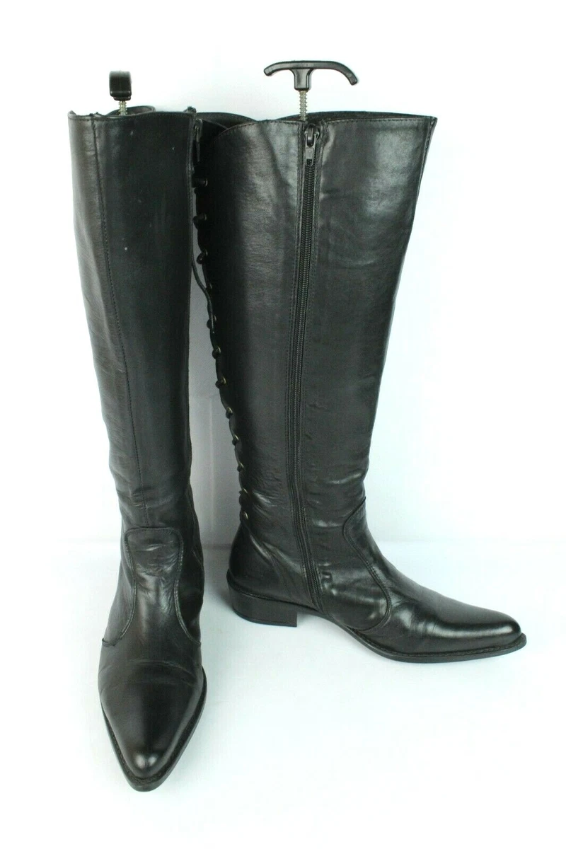 Stivali Oxford street Pelle Nero Lacci Scarpe e Zip T 38 UK 5