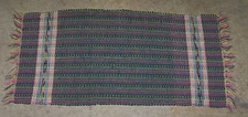 Vintage Hand Woven Rag Rug #2A - About 17" X 34" Multi Colored Dark Background