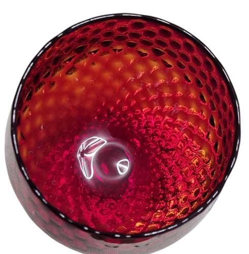 WUNDERSCHÖNE bauchige Vase XL Cognacglas Vintage Überfang Glas Deko Rot Muster - Bild 3 von 6