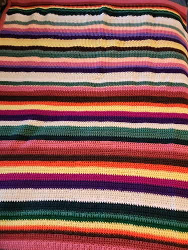Vtg Handmade Multicolor Crochet  Afghan Stripes Blanket Throw ”50 x 45” - Picture 4 of 4
