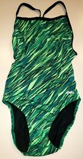 DOLPHIN NEW 1 PC SWIM SWIMMING SUIT greens busy print MEDIUM see measurements 
