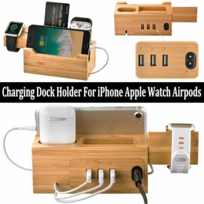 Bamboo Wood Charging Dock Station Holder For iPhone X 8 & Watch