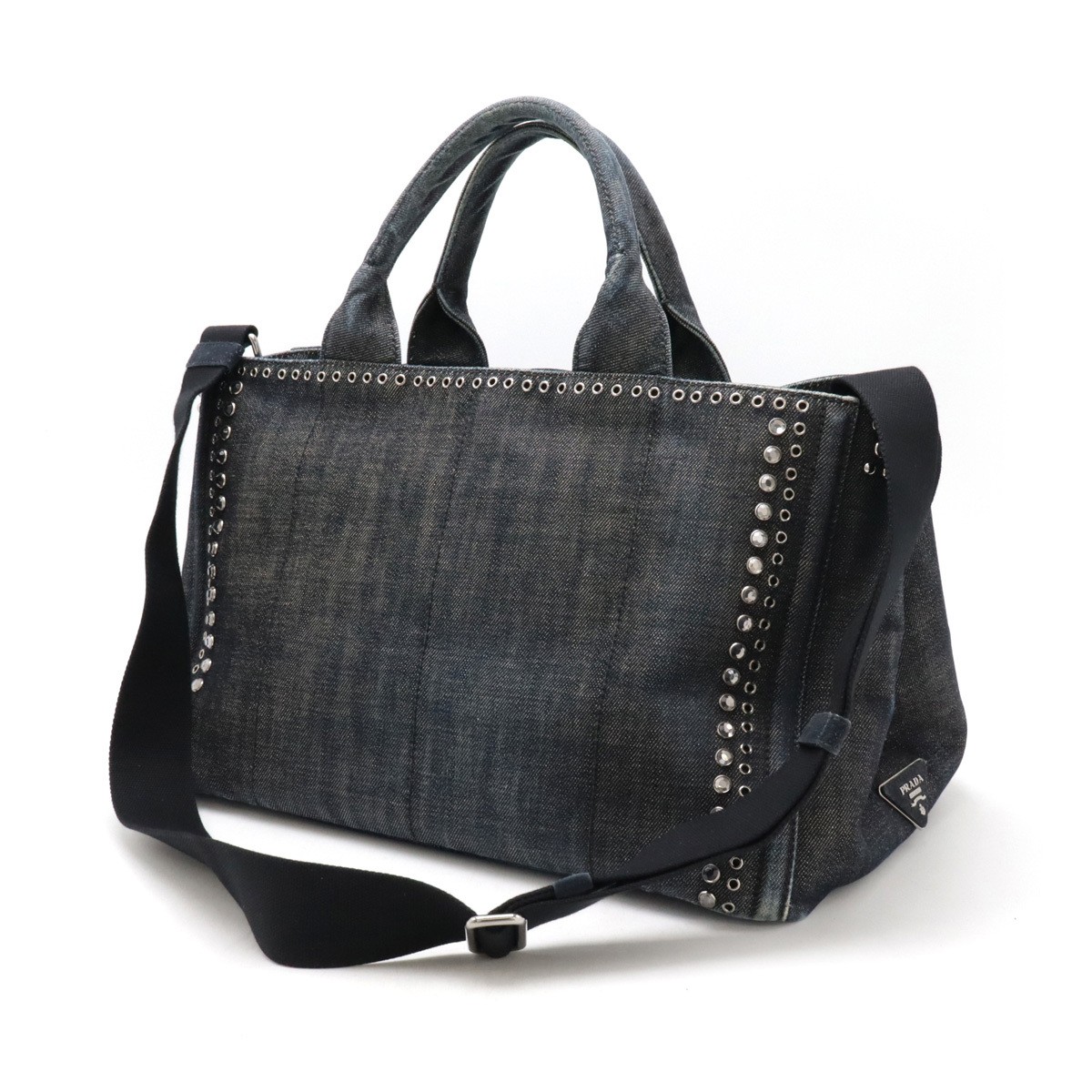PRADA CANAPA Tote Bag 2WAY Shoulder Bag Denim Bijou Studs BLEU Indigo  from  Bou thumbnail 2