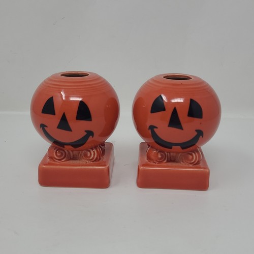 Pair Of Fiesta Halloween Pumpkin Jack-O-Lantern Candle Holders
