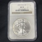 2008 American Silver Eagle 1 Oz NGC MS70 Toning and Spotting