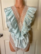 Vtg Silky Teddie Ruffles  Lace Lingerie Teddy Lily of France Sleepwear Sz M USA