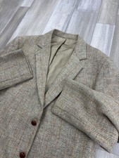 Harris Tweed Herringbone Wool Blazer 42R Jacket Brown Handwoven Vintage USA