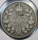 1914 Canada King George V Silver 10 Cents Coin