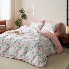 - Floral Comforter Set, Cottagecore Aesthetic Botanical Flower Twin Pink Green