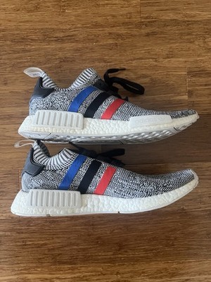 adidas NMD R1 Boost Primeknit Low Top Lace Up Sneaker Gray/Black/Red/Blue