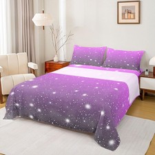 Gradient Glitter Sheet Set For Girls Queen Size, Purple Grey Ombre Bed Sheet,...