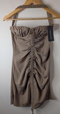 PLT Taupe Ruched Front Halterneck Bodycon Mini Dress - UK Size 14 - BNWT - Party