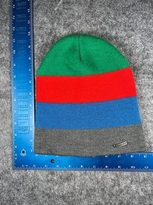 Chaos Beanie Toque Adult One Size Green Red Blue Gray Stripe Knit Acrylic Ski