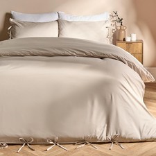 OHS Bow Tie Duvet Cover Plain Dye Soft Cosy Bedding Set with Pillowcase