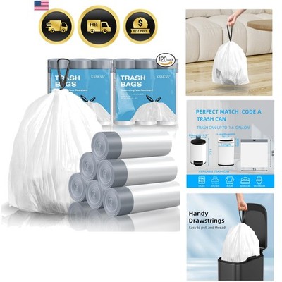 120 Counts 1.6 Gallon Mini Drawstring Trash Bags, Small Garbage Bags by , Cod...