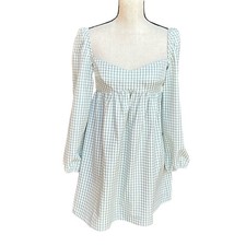 Gianni Bini Kennedy Gingham Babydoll Dress Green Ivory Sweetheart NWT Size 6