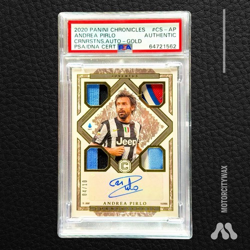Andrea Pirlo 2020 Chronicles Cornerstones Gold Match Worn Patch Auto 4/10 PSA