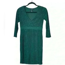 Forever 21 Emerald Green Long Sleeved Sparkly Mini Dress Medium Holiday Party