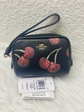 NWT Coach Pouch Wristlet With Cherry Print CDF01 Black Multi