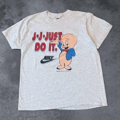 Vintage 90s Nike Looney Tunes Porky The Pig  T-shirt  J-J- Just Do It Cartoon Xl