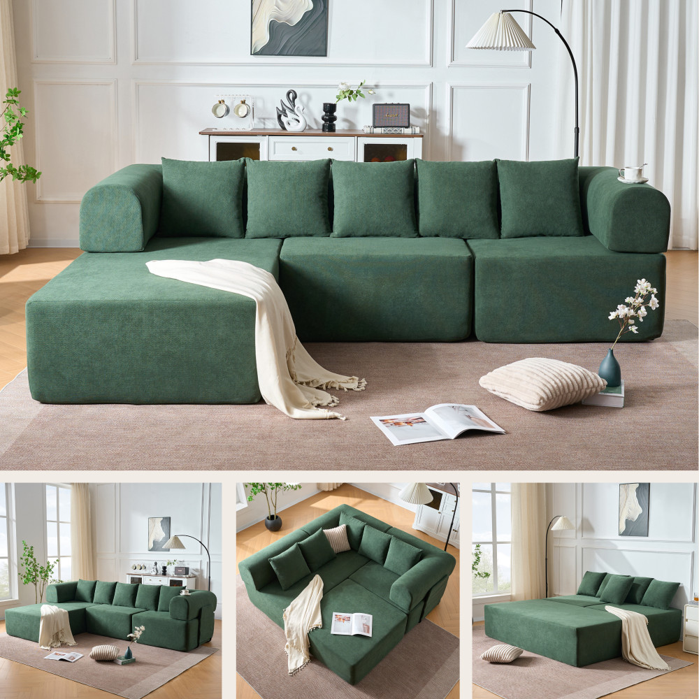 Green 106" Modular Sectional Sofa Sectional Couch Boneless Couch Compressed Sofa