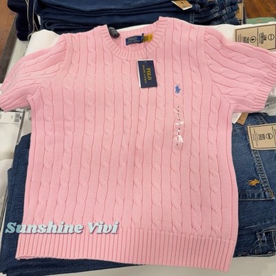 NWT Polo Ralph Lauren Woman Cotton Short-Sleeve Sweater pink