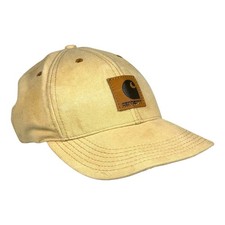 Vintage Carhartt Duck Cotton Snapback Hat Tan Leather Patch RN14806 Made in USA