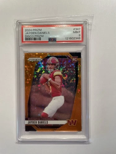 Jayden Daniels -- 2024 Prizm #347 Orange Disco - ROOKIE RC - PSA 9 MINT