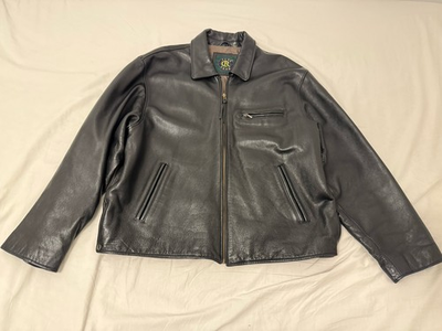 #ad Men’s black Club Room Leather Jacket Size L Heavy 90s detroit highwayman style $50.00