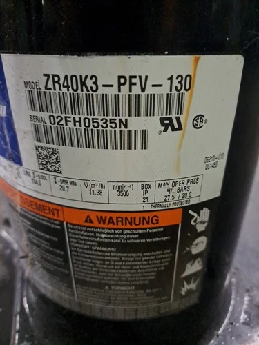 ZR40K3-PFV-130 / 3 - 3 1/2 Ton copeland scroll R22 compressor (L: U4)