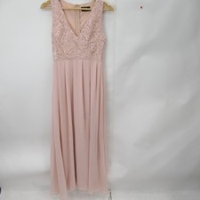 AX Paris Bridesmaid Prom Dress Ladies UK 10 Pink Maxi Lace Sleeveless Wedding