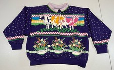 vtg Spumoni USA MADE All Over Print AOP Cow Sweatshirt Sweater Collared Youth M