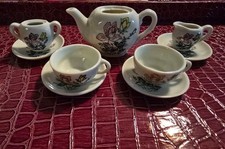 Vintage Miniature Porcelain Floral Tea Set   Teapot, Cups, Saucers, Etc, 7  Piece