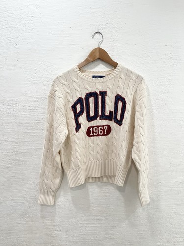 Polo Ralph Lauren Logo Cable-Knit Cotton Crewneck Sweater Size S - Picture 4 of 7